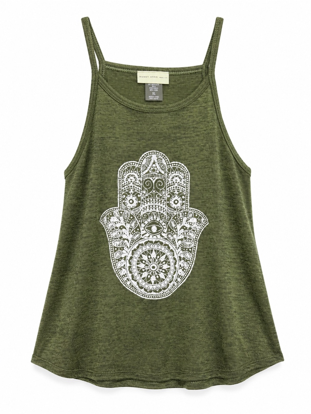 Enough About Me Olive Green Hamsa Hand Graphic Swing Tank